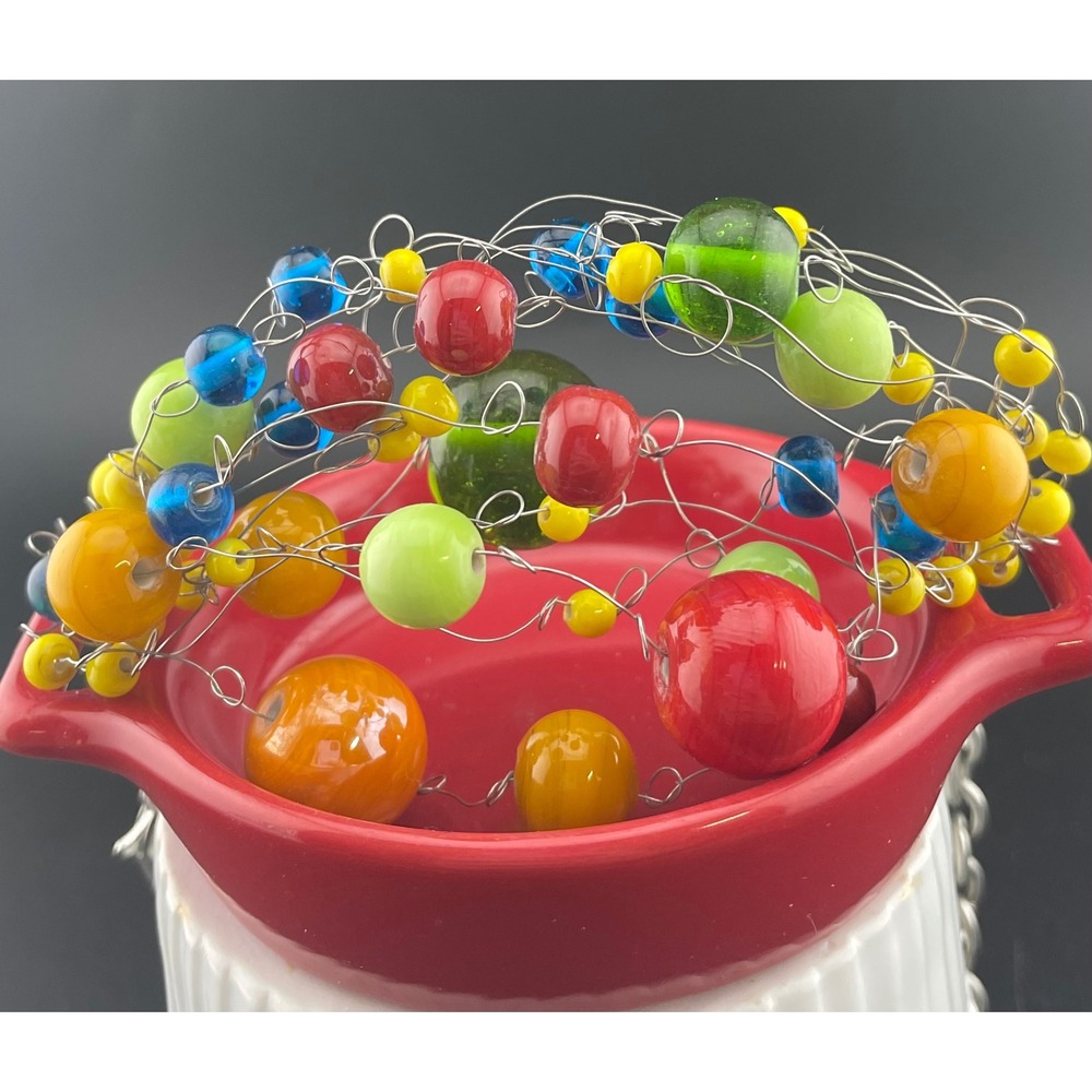 Manouk Sculptural Glass Bead Bracelet Statement Multicolor Wire Wrap art to wear - Picture 3 of 16
